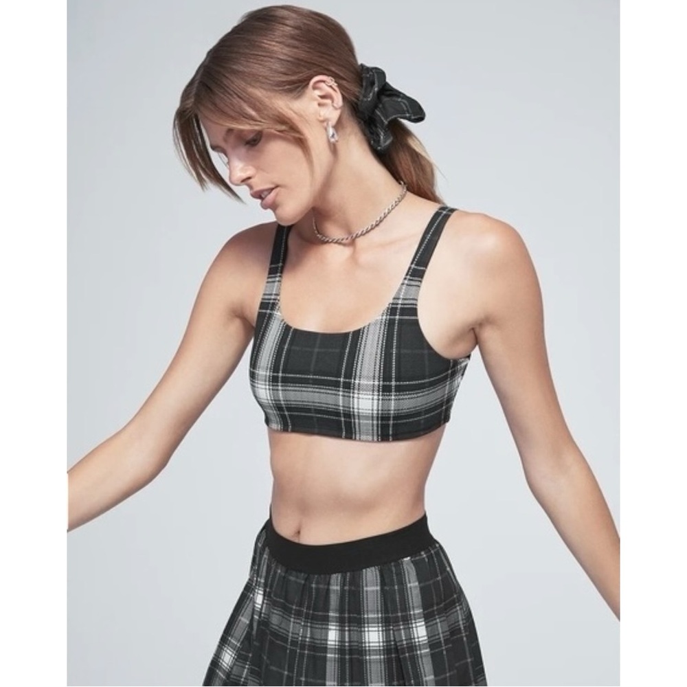 ALO Yoga Black Gray & White Plaid Sports Bra Active Top sz S